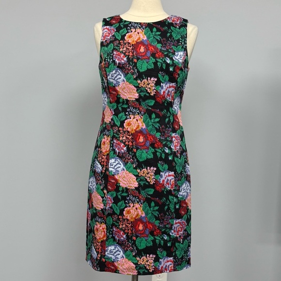 J CREW Adachi Black Floral Mercy Sheath Dress 8 Knee Length Multicolor Jacquard - Picture 4 of 14